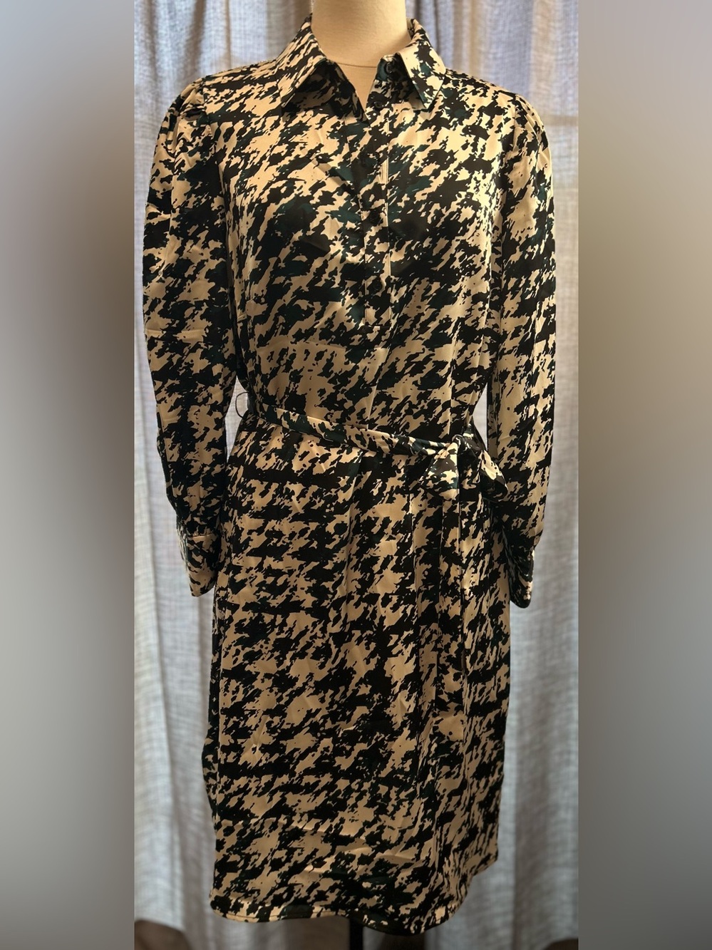 The Limited Black and Beige Abstract Print Long Sleeve Shirt Dress